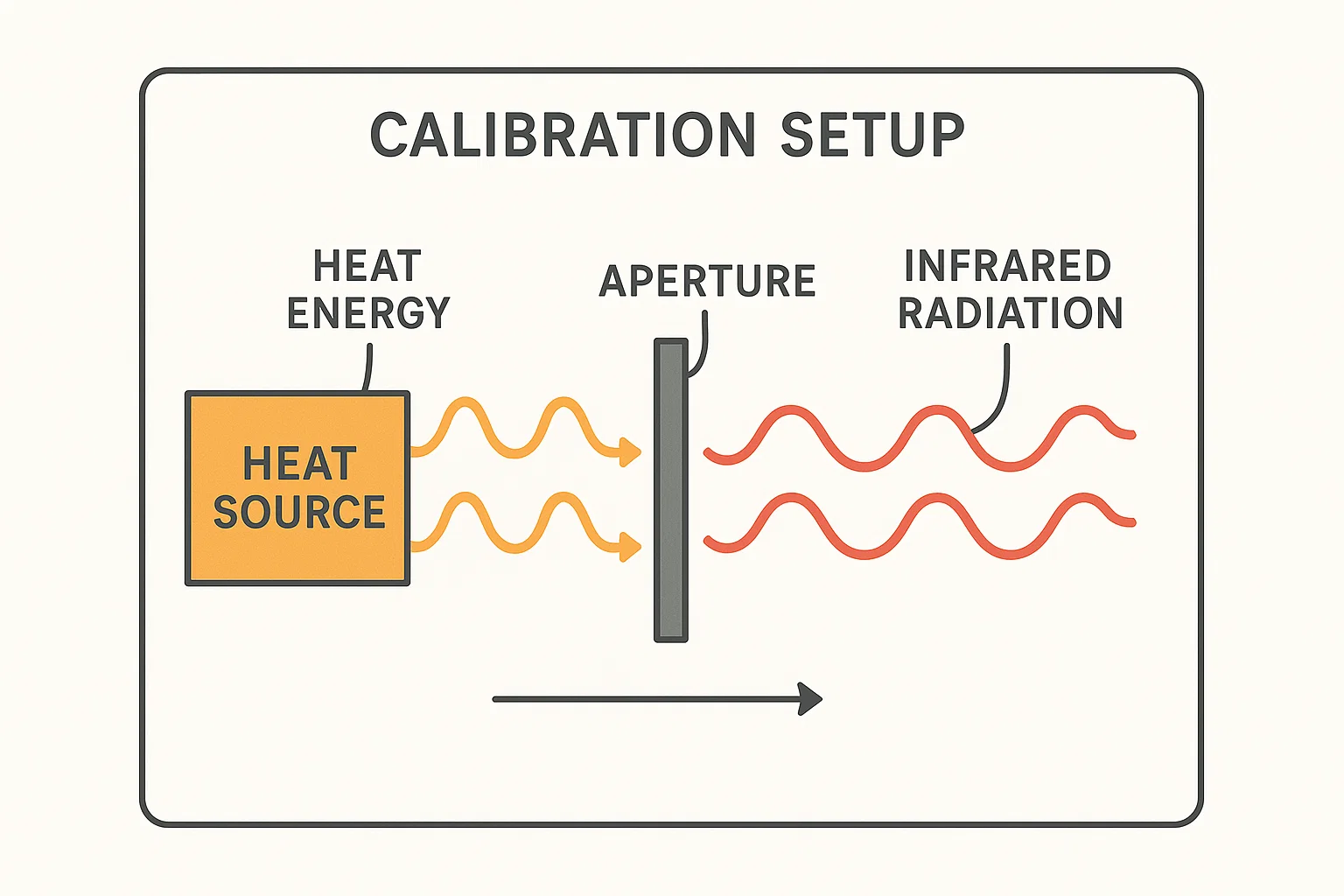 Mô hình mô phỏng quá trình chuyển đổi năng lượng nhiệt sang bức xạ hồng ngoại trong hiệu chuẩn.