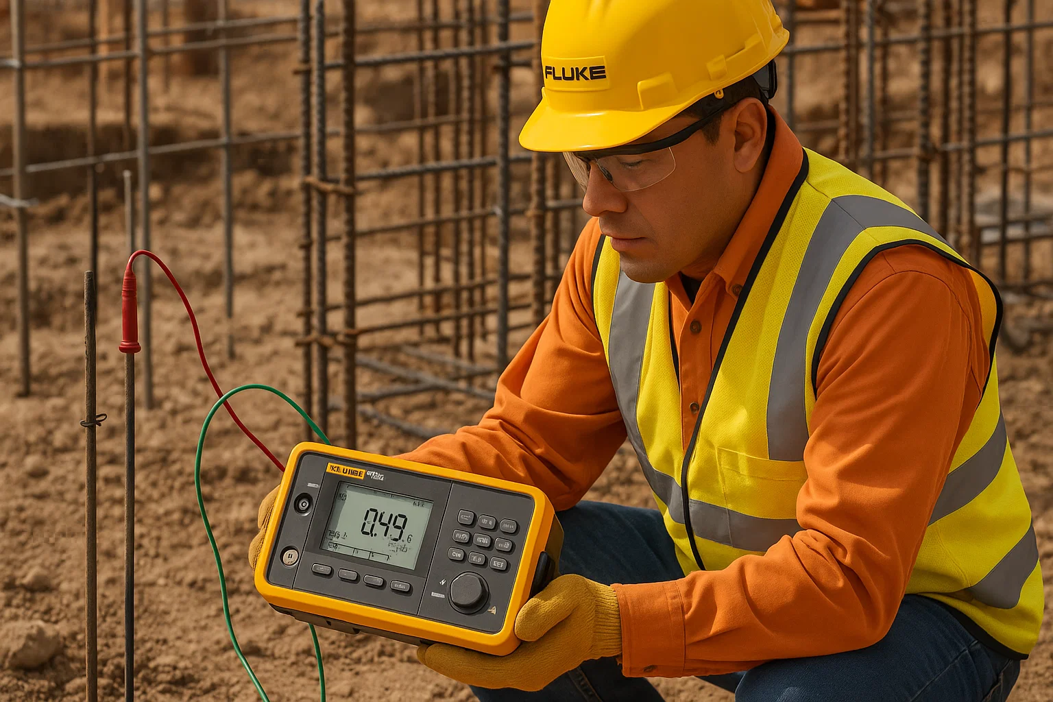 Kỹ sư đo điện trở đất tại công trình bằng Fluke 1625-2
