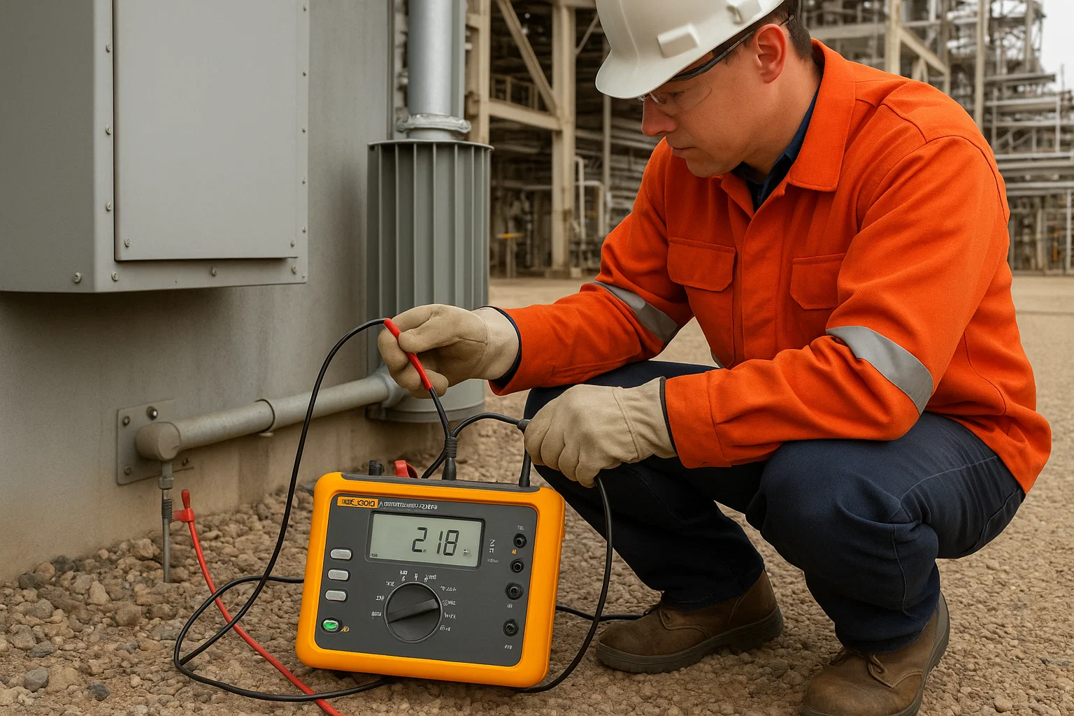 Kỹ sư thao tác đo tiếp địa an toàn với Fluke 1623-2